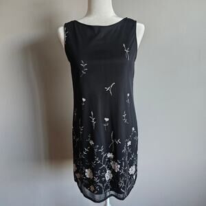 Vtg Jalate Midi‎ Dress Med Black Embroidered Sheer Overlay Fairycore Whimsigoth